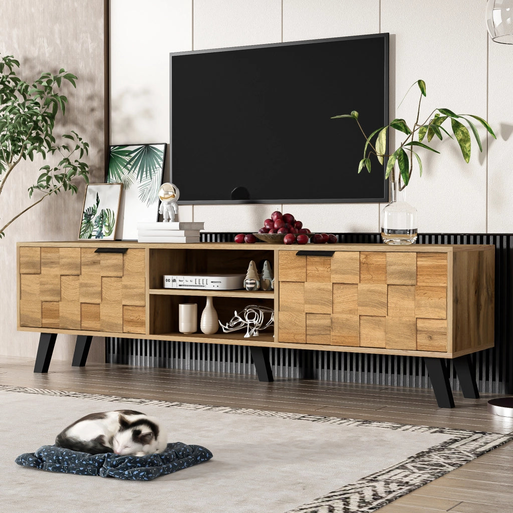 Mobile TV moderno con 2 ante e 2 vani a giorno ¨C 160,5 x 35,5 x 45 cm