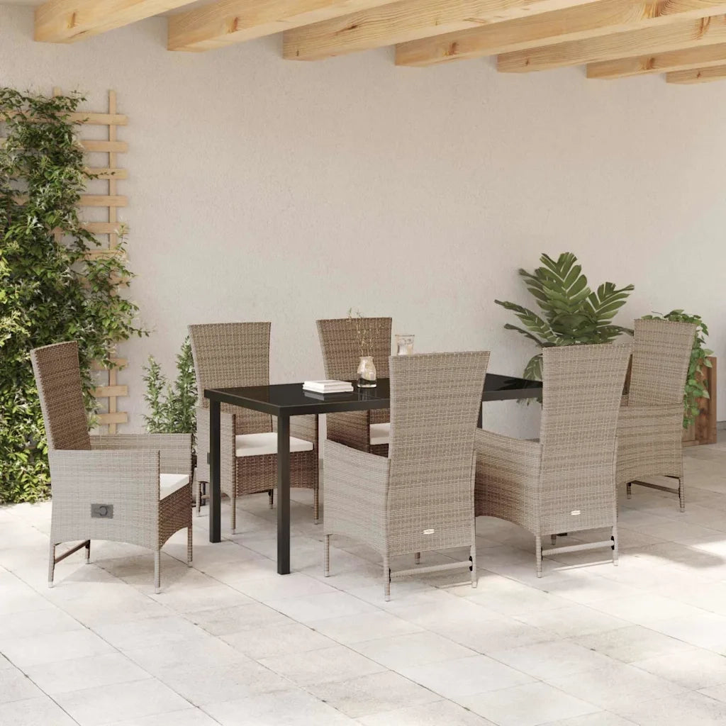 Set da Pranzo per Giardino con cuscino 7 pcs Beige polyrattan 3379468