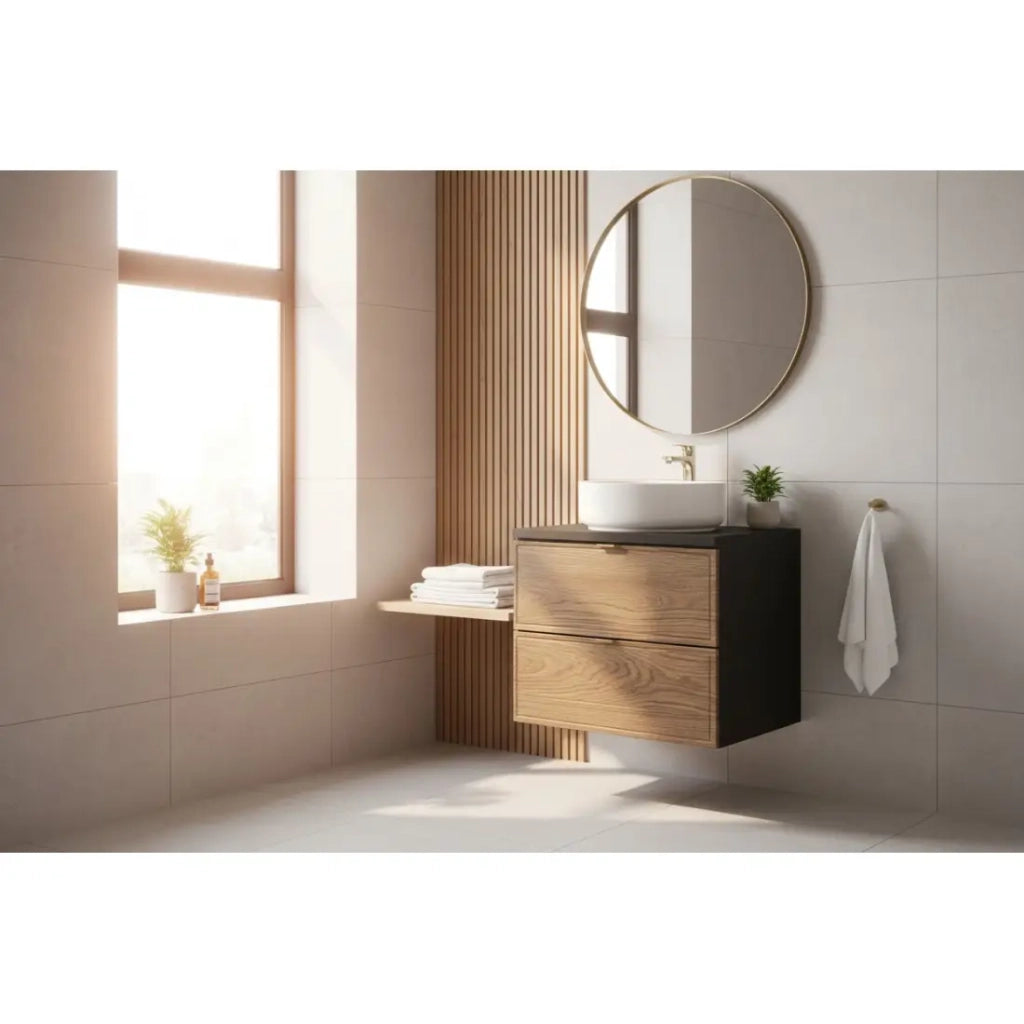 Piano lavabo nero SAVIA 60 cm – Piano di 60 cm per mobile sottolavabo