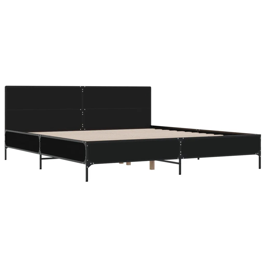 Letto matrimoniale | Letto per adulti | Giroletto Nero 200x200 cm in Legno Multistrato e Metallo
