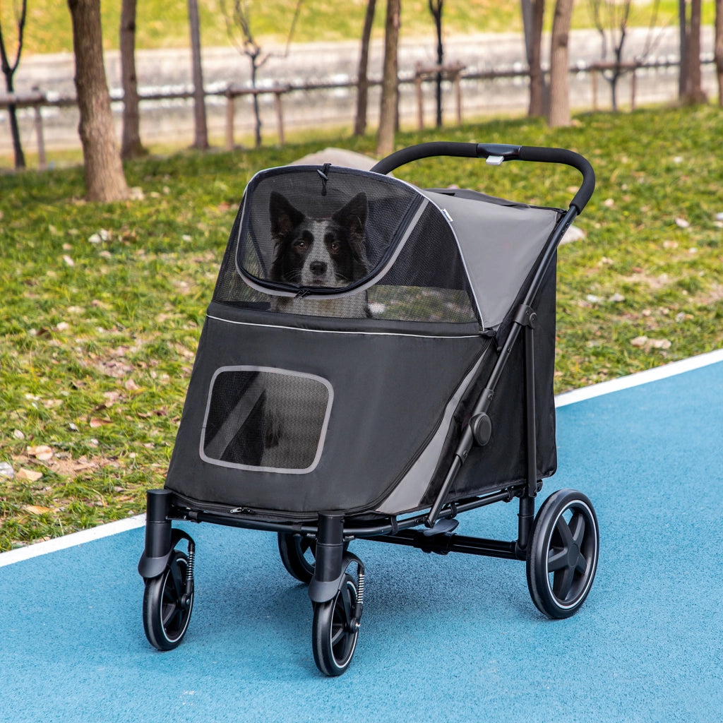 Carrello per Cani Pieghevole con Cestino ¨C Zephmum ¨C Grigio 112x65x100 cm