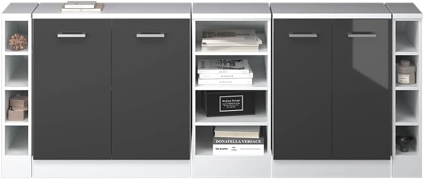 Set di mobili sottotetto Rion, Antracite lucido, 210 cm Set di 5 carcasse armadio profondità 60 cm, adatto per il salvaspazio sotto tetti spioventi