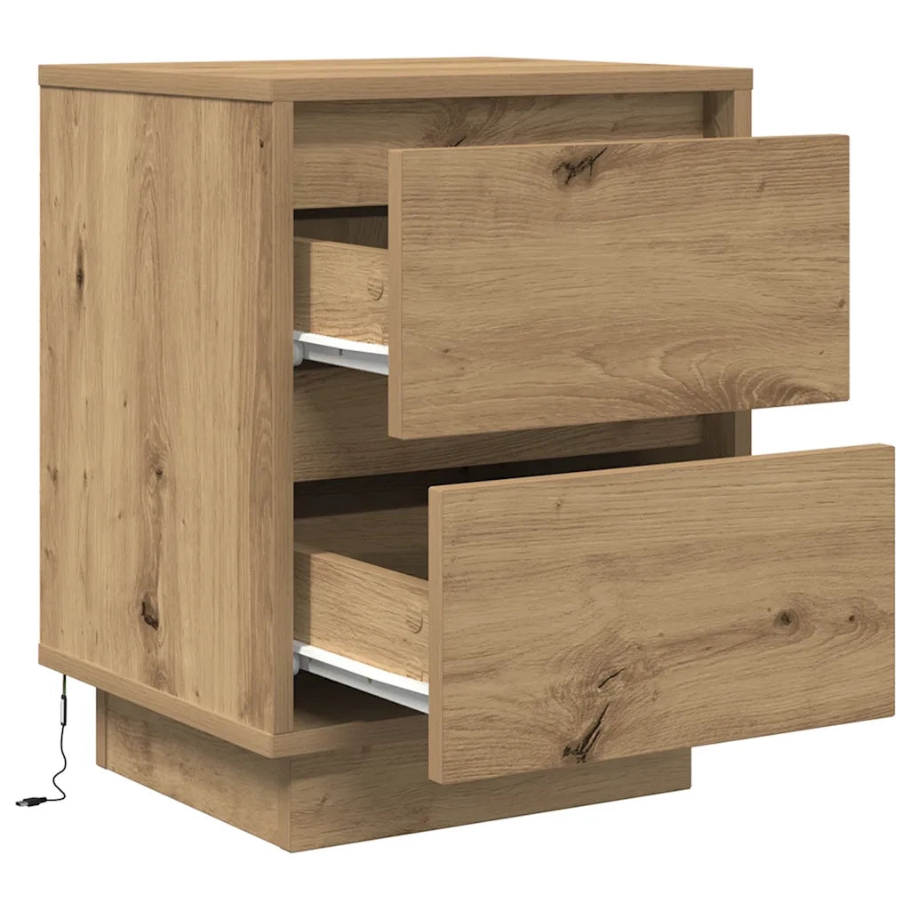 vidaXL Comodini con Luci a LED 2 pz Rovere Artigianale 38x34x50 cm