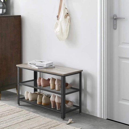 Banco per scarpe industriale - 3 livelli organizzatore di scarpe con panca - telaio in acciaio - ingresso soggiorno - grigio e nero - 73x30x45 cm