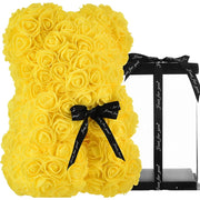 Trade Shop - Orsacchiotto Orsetto Orso Di Rose Con Fiori Artificiali Da 25cm San Valentino - Giallo
