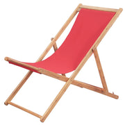 Sdraio da Spiaggia Pieghevole in Tessuto e Telaio Legno Rosso cod mxl 23809