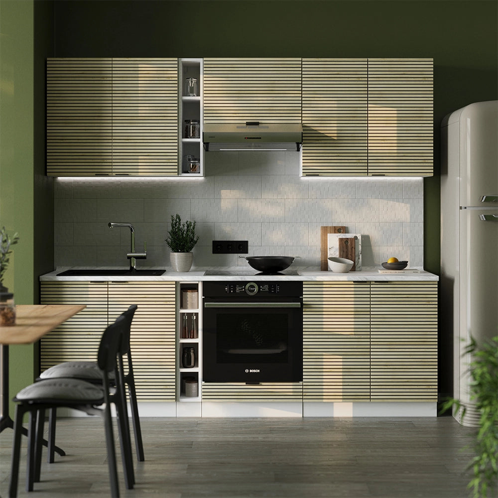 Cucina componibile Fame-Line Pannello in quercia/Bianco 235 cm, PL Marmo Vicco