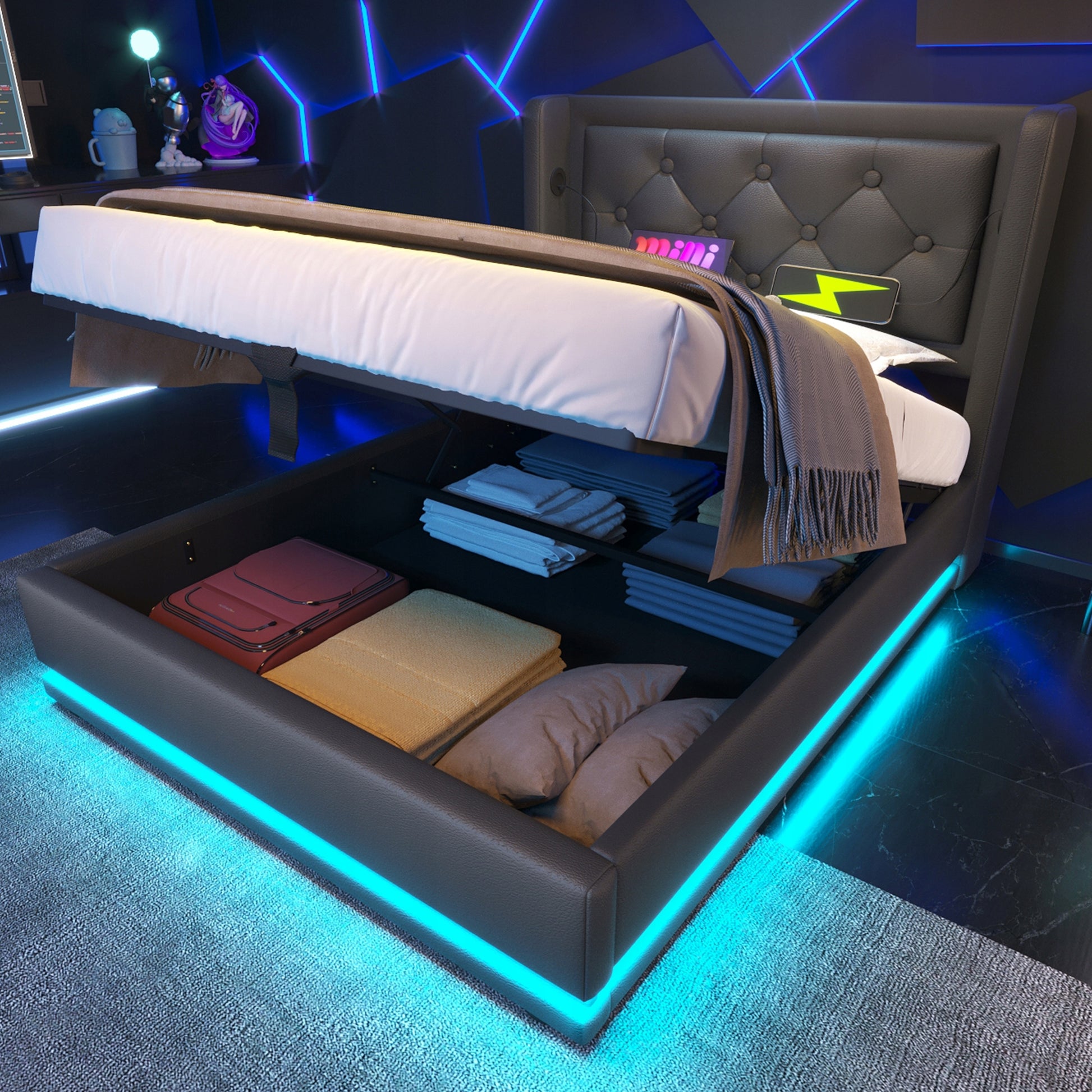 Letto singolo 90x200 - Xylo - Nero con LED RGB