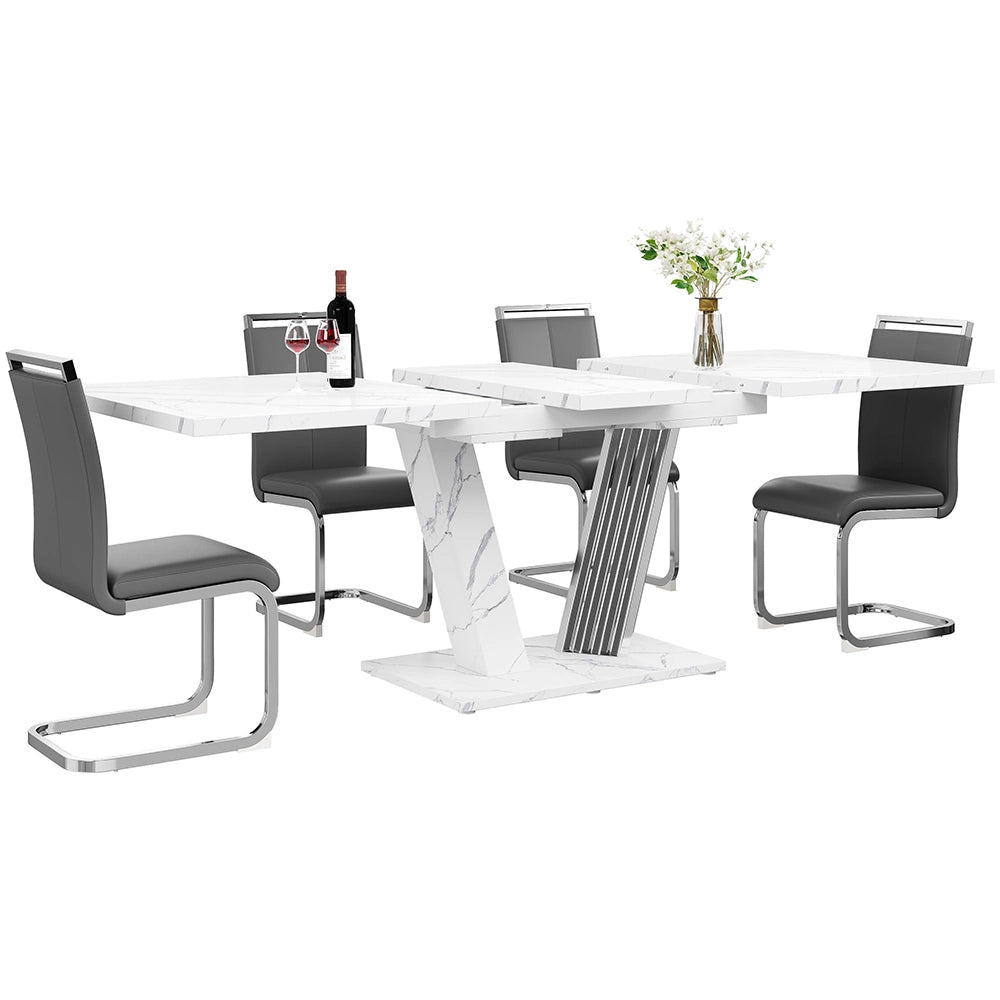 Tavolo da pranzo allungabile (5 pezzi) - Xylo - 120(160)x80x76 cm - Grigio - Set con 4 sedie in similpelle