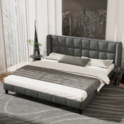 OKWISH Letto Matrimoniale 180×200 cm con Testiera Imbottita, Doghe in Legno e Piedini di Rinforzo, senza Materasso, Velluto Grigio