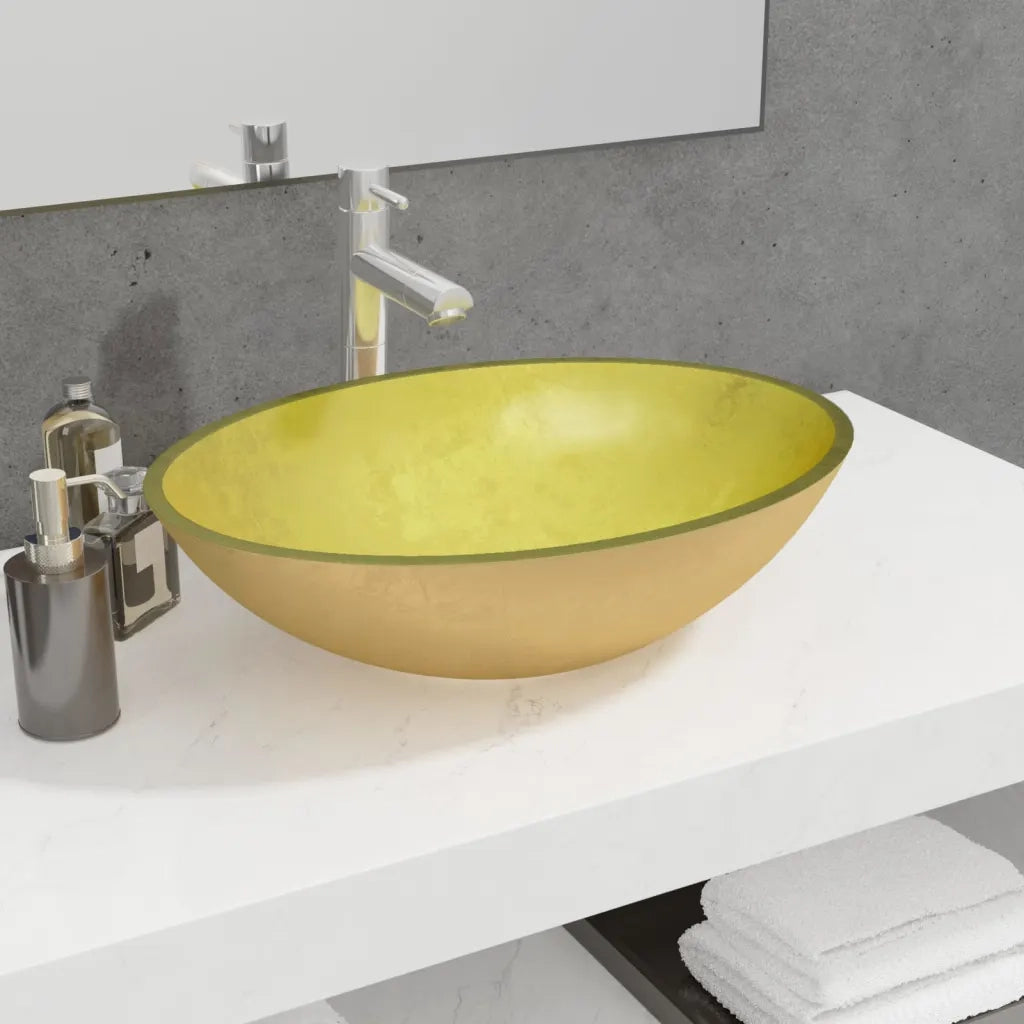 Lavandino in Vetro 50x37x14 cm Oro CFW8313079