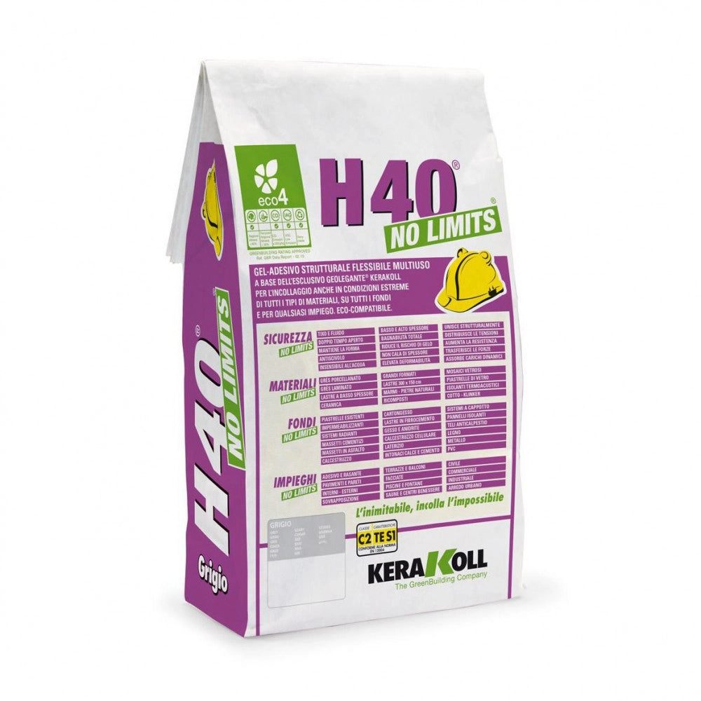 Colla universale h40 no limits 5kg adesivo in polvere per pavimento e rivestimento, colori disponibili  grigia