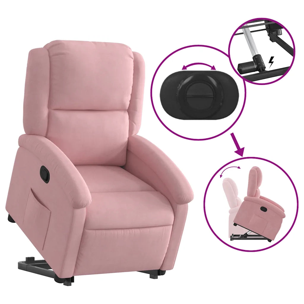 Poltrona Alzapersona Reclinabile Rosa in Velluto 3204304