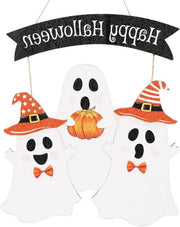 Decorazione per Porta in Legno per Halloween, Happy Halloween, Hanger per Porta con Motivo di Spavento, Decorazione per Esterno e Interno con Tema di Halloween