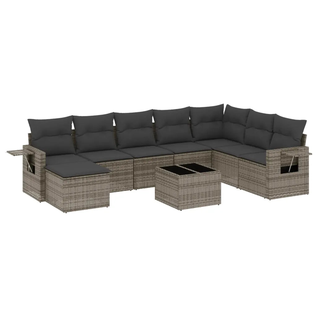 Set Divano da Giardino 9 pz con Cuscini Grigio in Polyrattan 3252907