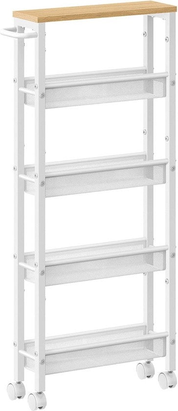 Carrello Rotante in Quercia Bianca - 13 cm x 45,4 cm x 99,6 cm - Pieno di Spazio di Deposito - Struttura in Legno e Acciaio - Peso Leggero - Carico Massimo 12,5 kg