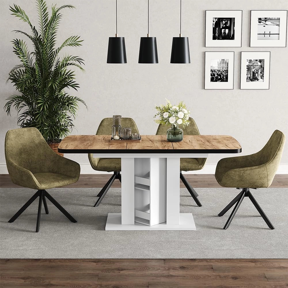 tavolo da pranzo allungabile Fenaro, Quercia dorata/bianco, 120 x 80 cm, allungabile con estrazione sincronizzata per lunghezza tavolo variabile