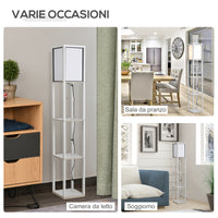 Lampada da Terra con Attacco E27 26x26x160 cm con 3 Mensole e Interruttore a Pedale in MDF e Tessuto Bianco