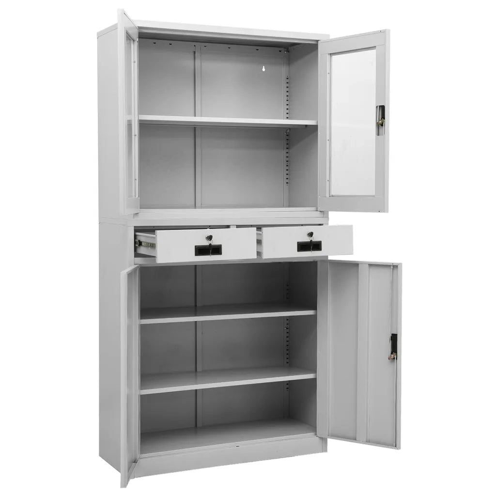 Armadio per Ufficio Grigio Chiaro 90x40x180 cm Acciaio e Vetro 336422