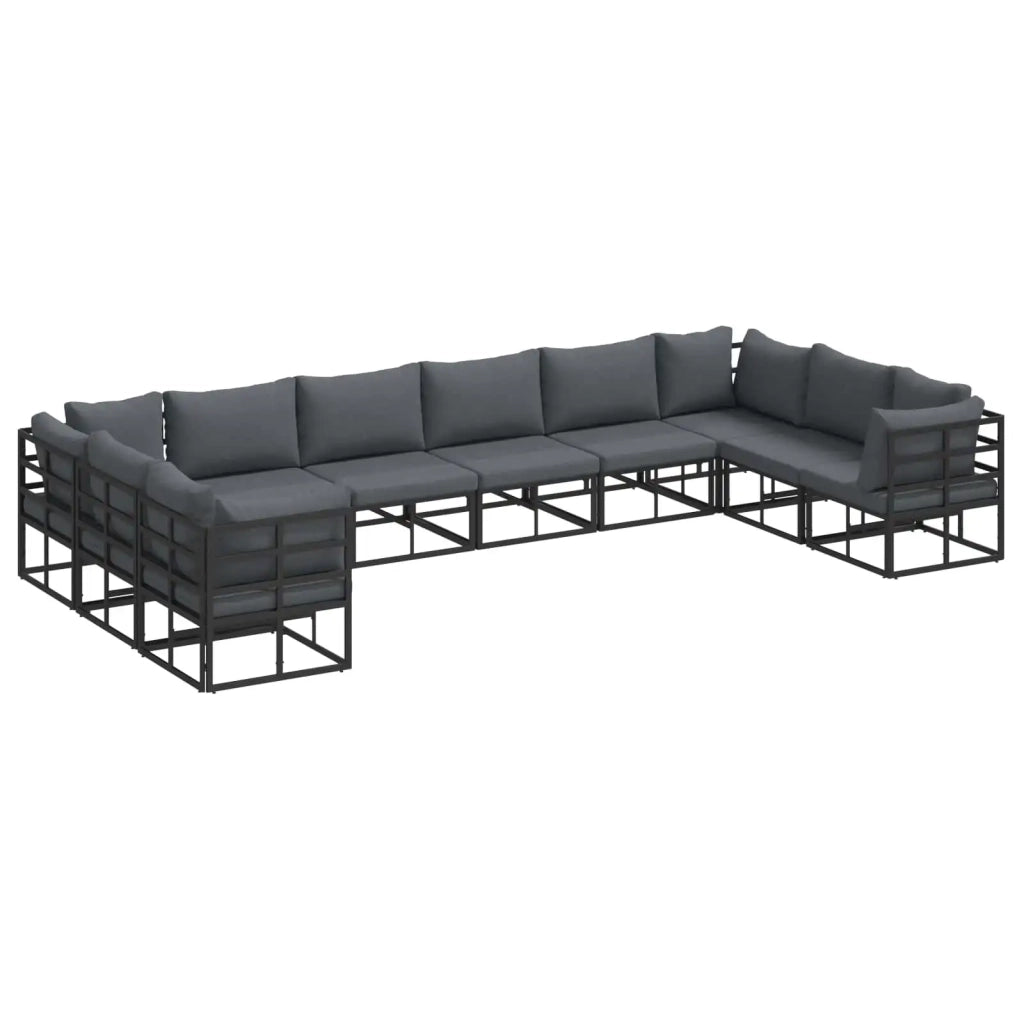 Set Divano da Giardino con cuscino 10 pcs Nero Alluminio 3378906