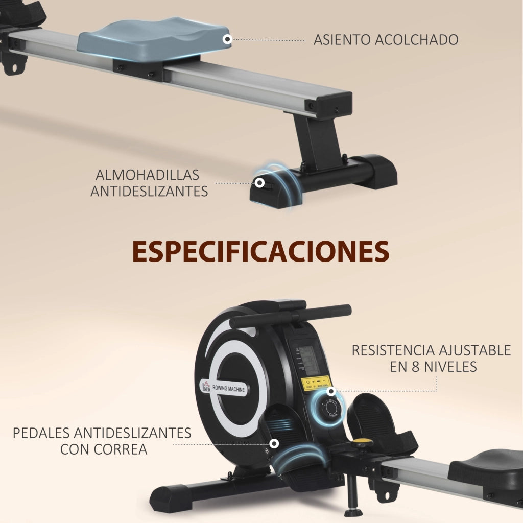 Vogatore Pieghevole con Resistenza Regolabile e Monitor LCD ¨C zephmum ¨C 185x58x57 cm Nero Argento