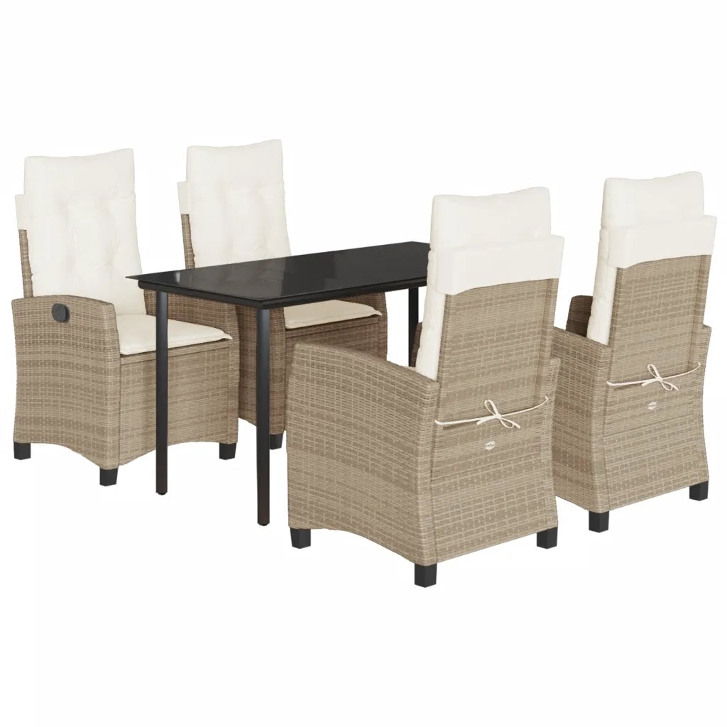 Set da Pranzo da Giardino 5 pz con Cuscini Beige in Polyrattan 3212815