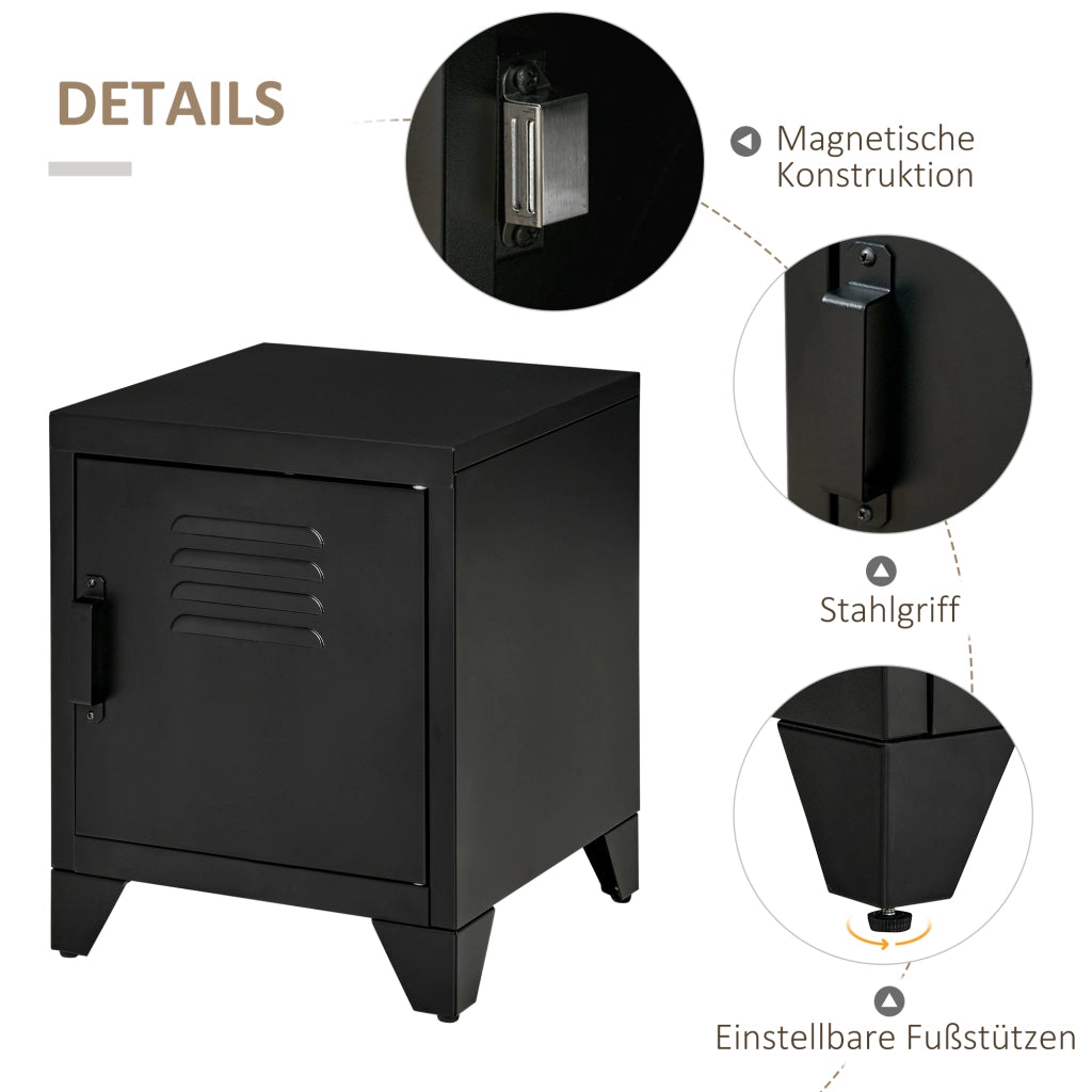 Comodino in metallo con ripiano regolabile e anta a persiana per camera da letto soggiorno ufficio, nero 40 × 40 × 50 cm