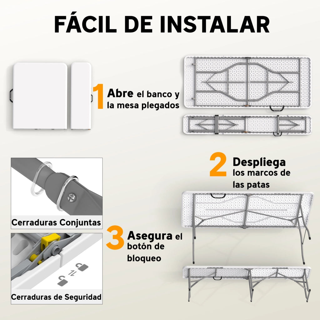 Set Tavolo e Panche Pieghevoli da Giardino ¨C zephmum ¨C Bianco 180x74x74 cm 182x28x42 cm