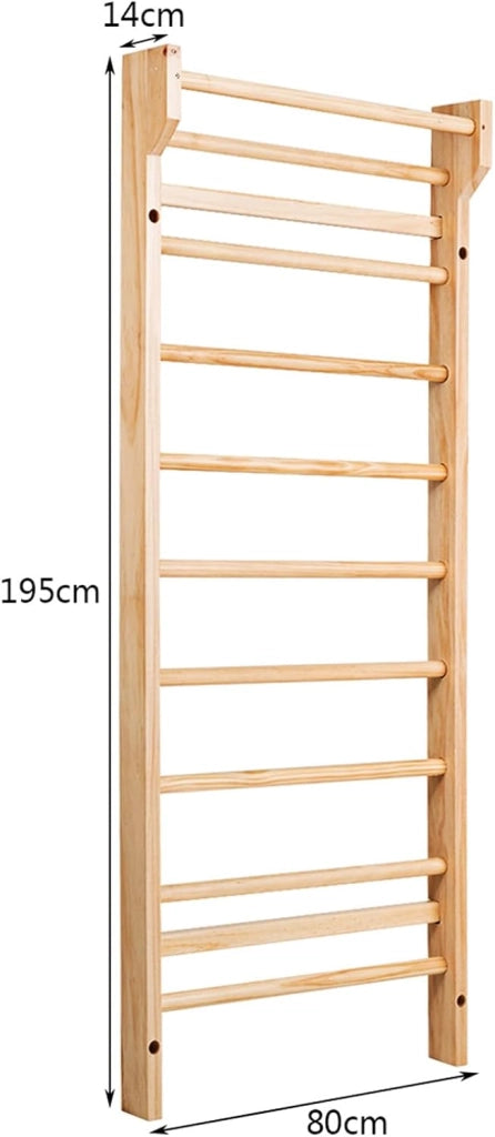 Spalliera Svedese Adulti e Bambini, Scala Svedese in Legno a 10 Gradini, Spalliera Palestra e Casa, Carico Massimo 100 kg, 195 x 80 x 14 cm