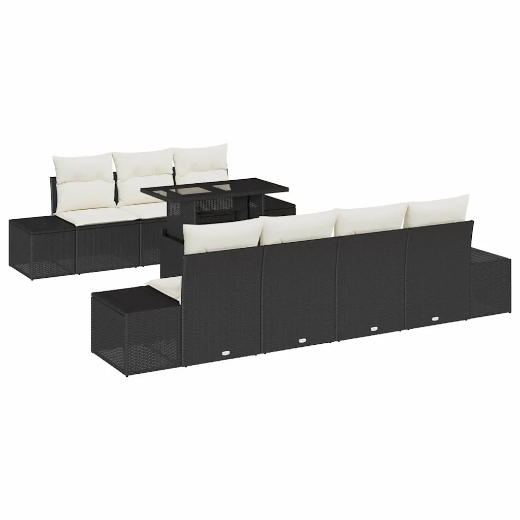 Set Divano da Giardino con cuscino 8 pcs Nero e Crema