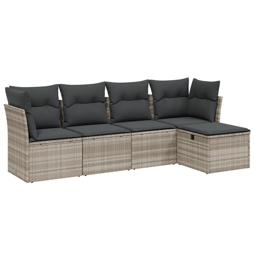 Set Divano da Giardino 5pz con Cuscini Grigio Chiaro Polyrattan 3263138