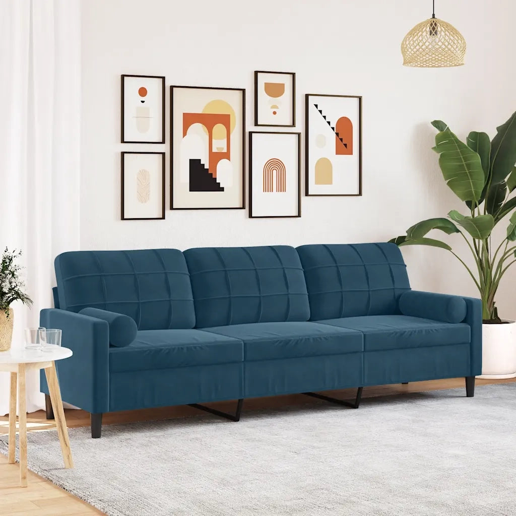 Divano a 3 Posti con Cuscini Blu 210 cm in Velluto 3278248