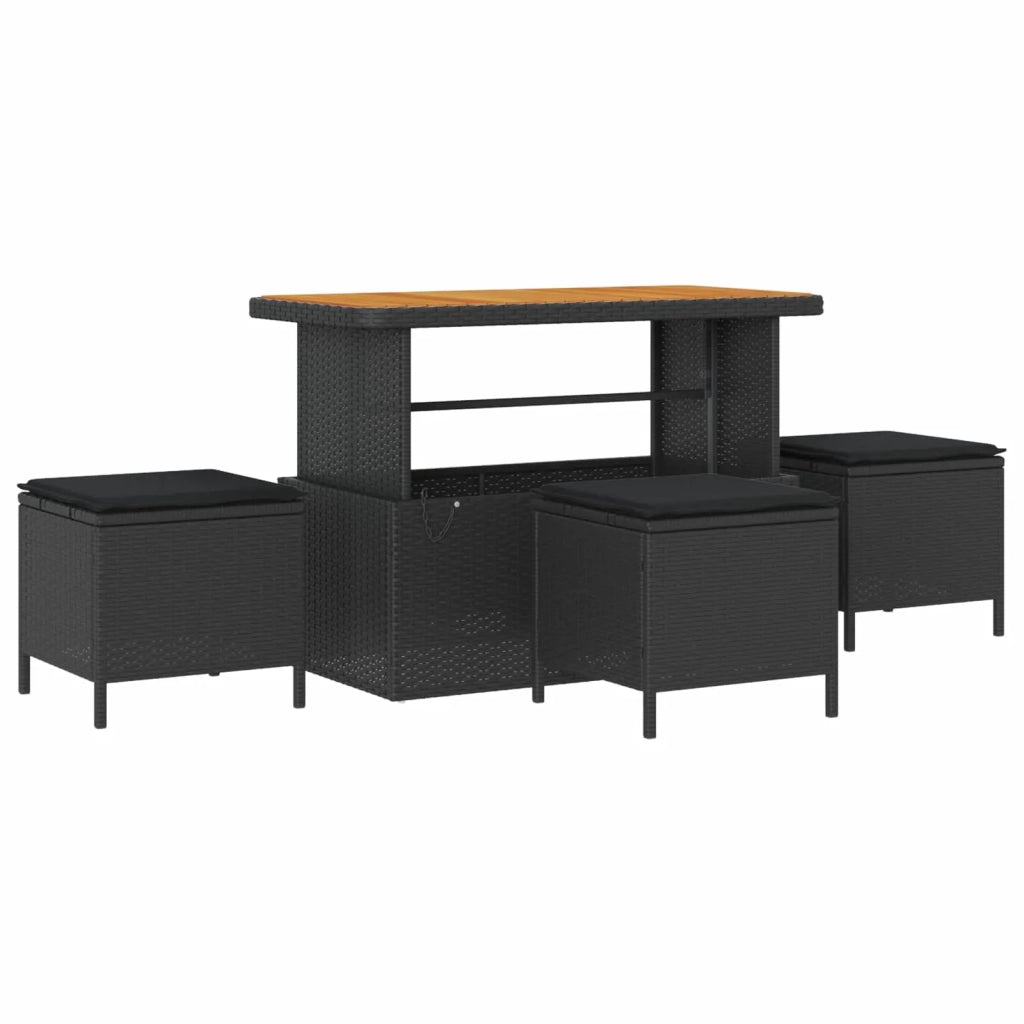 Set Divano da Giardino con cuscino Nero Poly Rattan