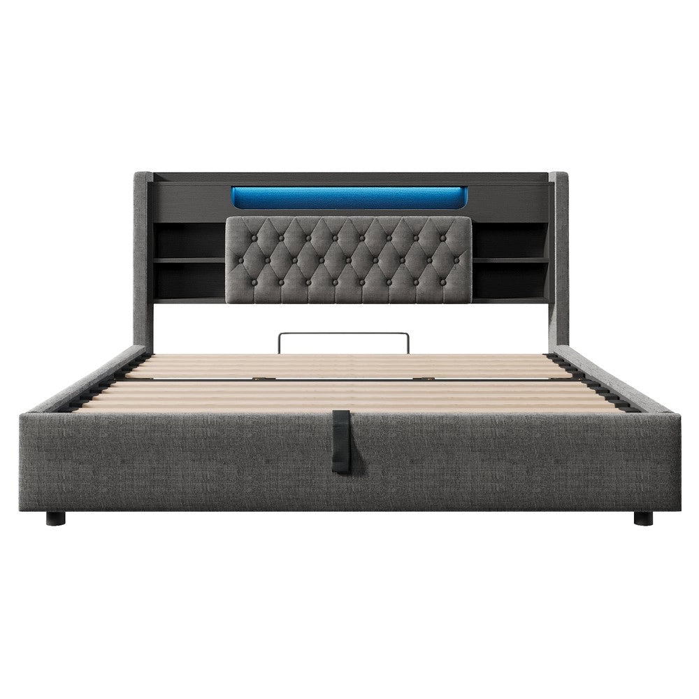 Letto imbottito contenitore con LED ¨C Minimal ¨C Grigio tessuto 180x200cm