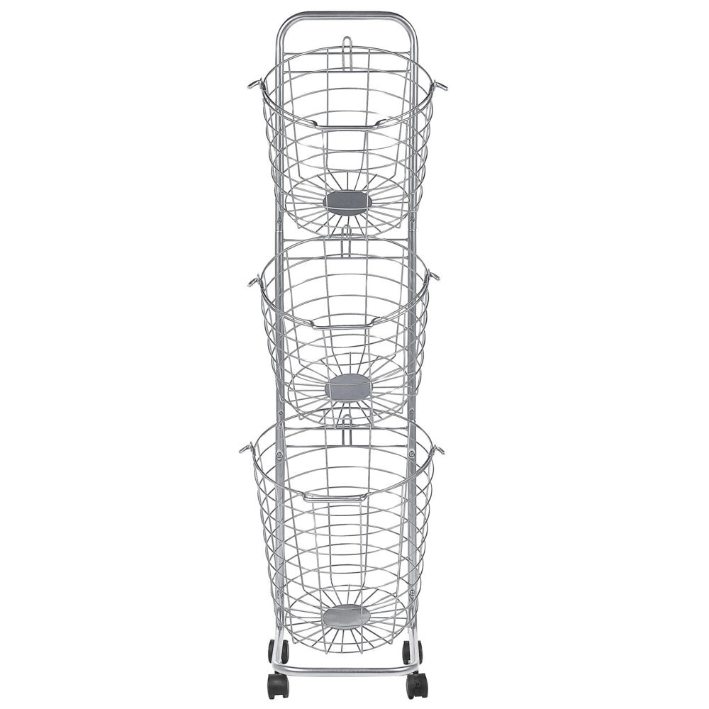 Carrello Portaoggetti per Bagno 3 Cestelli in Metallo Argento con Ruote