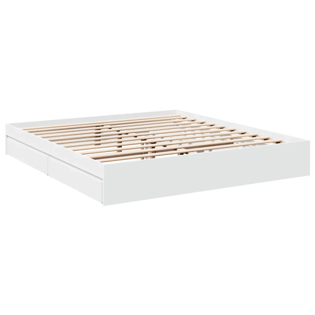 Giroletto con Cassetti-Struttura Letto con contenitore Bianco 200x200 cm in Legno Multistrato 495957