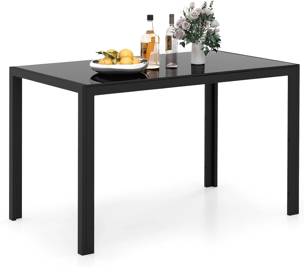 Tavolo da Pranzo Rettangolare per 4 Persone, Tavolino Moderno con Piano in Vetro e Struttura in Metallo Robusta, Tavolo Salvaspazio per Cucina, Soggiorno e Ristorante, 120 x 70 x 75 cm