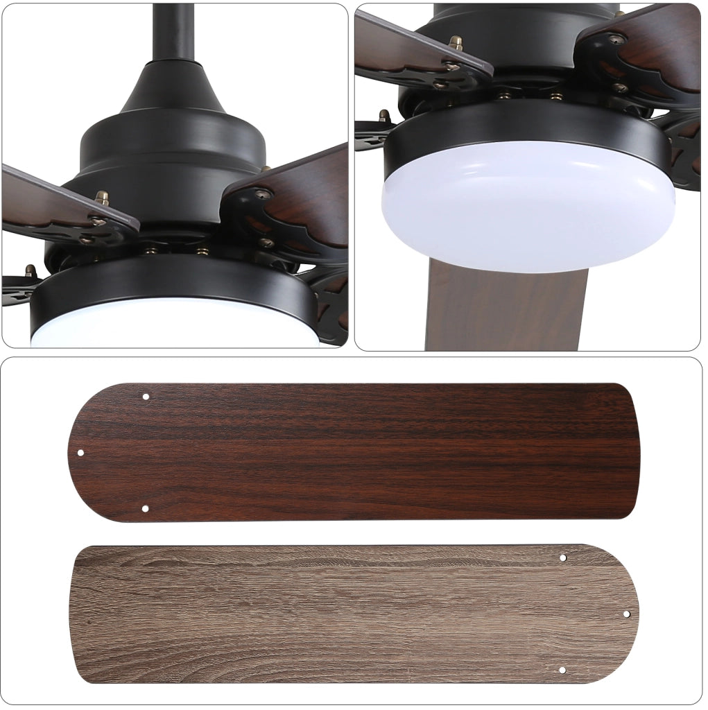 Ventilatore da soffitto con LED 18 W, telecomando, motore DC reversibile e pale in MDF nero