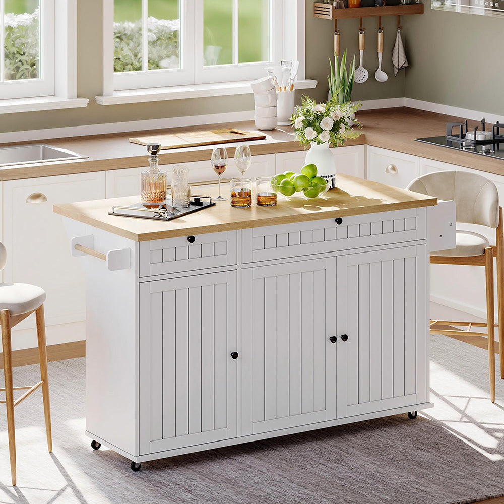 Isola cucina 6 ruote - Xylo - 137x89x45cm bianco 2 cassetti