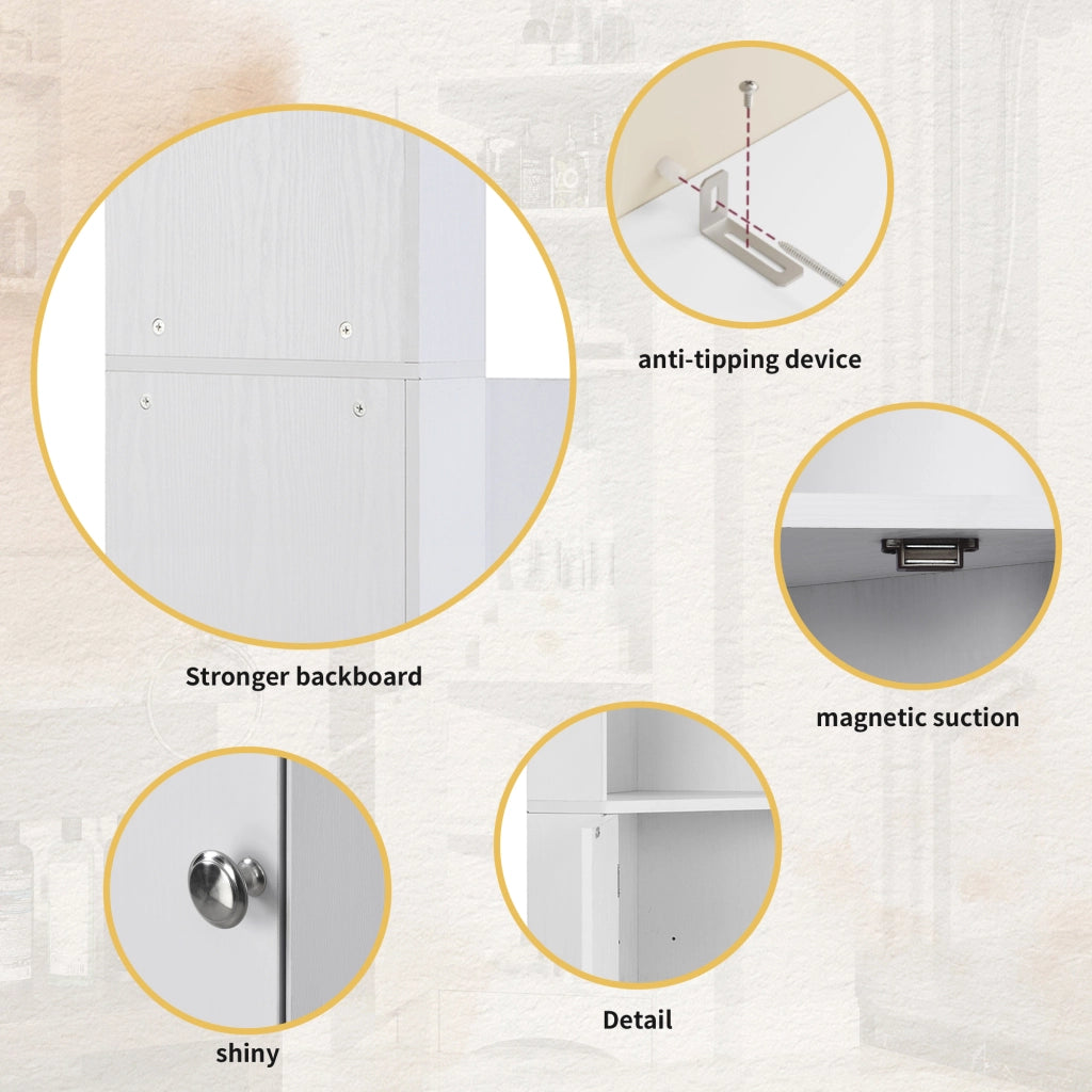 Armadietto da bagno angolare con 2 vani aperti e ripiano regolabile per bagno in truciolare bianco 36.5 × 36.5 × 155 cm