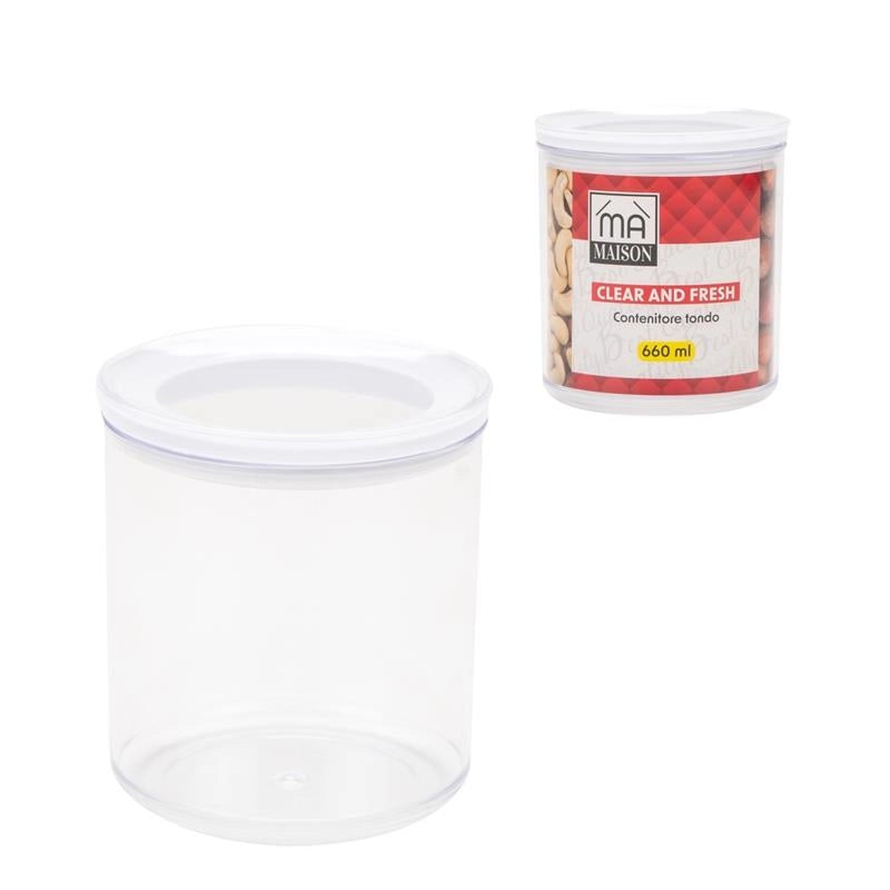 MA MAISON CLEAR AND FRESH CONTENITORE TONDO TRASPARENTE CON COPERCHIO BIANCO 660 ML