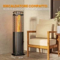 Stufa a Pellet da Esterno Potenza 6.86Kw con Base Antiscivolo, Tubo in Vetro e Rete in Metallo, Nero