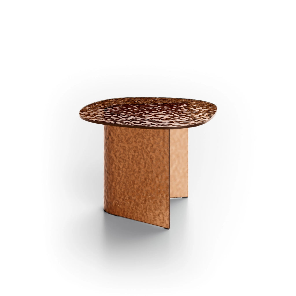 Tavolino Fold Small in vetro martellato bronzo - Design artistico e contemporaneo per living - Stones