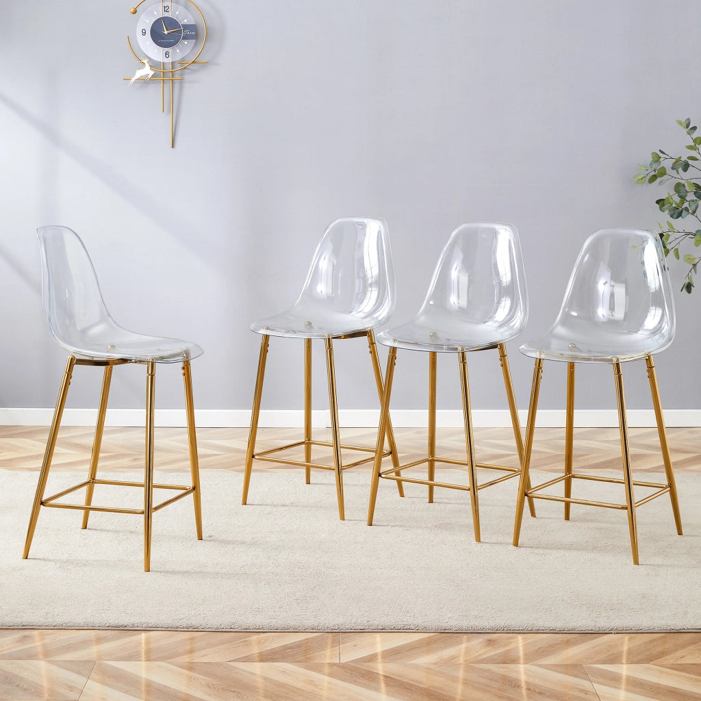 Sgabello da bar trasparente con poggiapiedi e struttura in metallo oro per cucina 68.5 × 48.0 × 47.0 cm