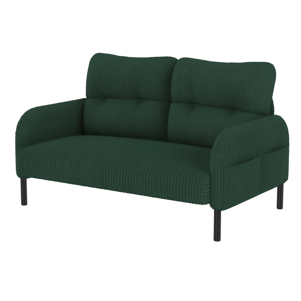 Divano 2 Posti con Schienale Ergonomico; Tasca Laterale e Seduta Profonda in Velluto a Coste Verde Smeraldo 120 × 75 × 79 cm