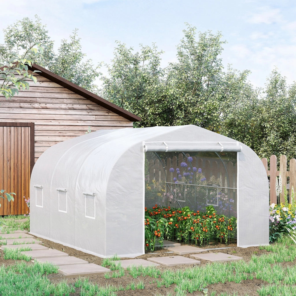 Serra da giardino tunnel ¨C zephmum ¨C Acero galvanizzato bache PE bianco 3.5x3x2 m