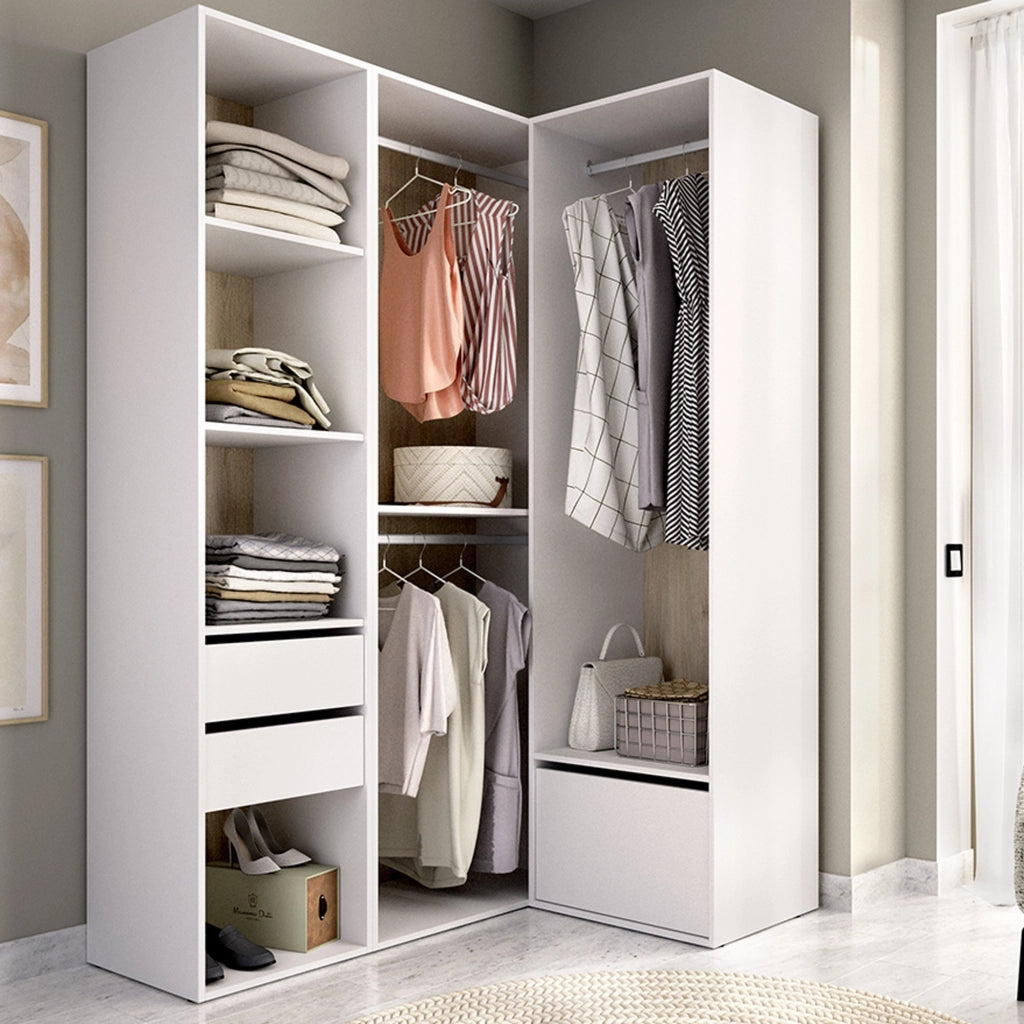 Armadio Camera da Letto Clayhill, Guardaroba Grande Modulabile, 124x205h cm Bianco