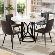 Tavolo da pranzo rotondo con 4 sedie in velluto, piano in MDF effetto marmo, per cucina e sala da pranzo, nero