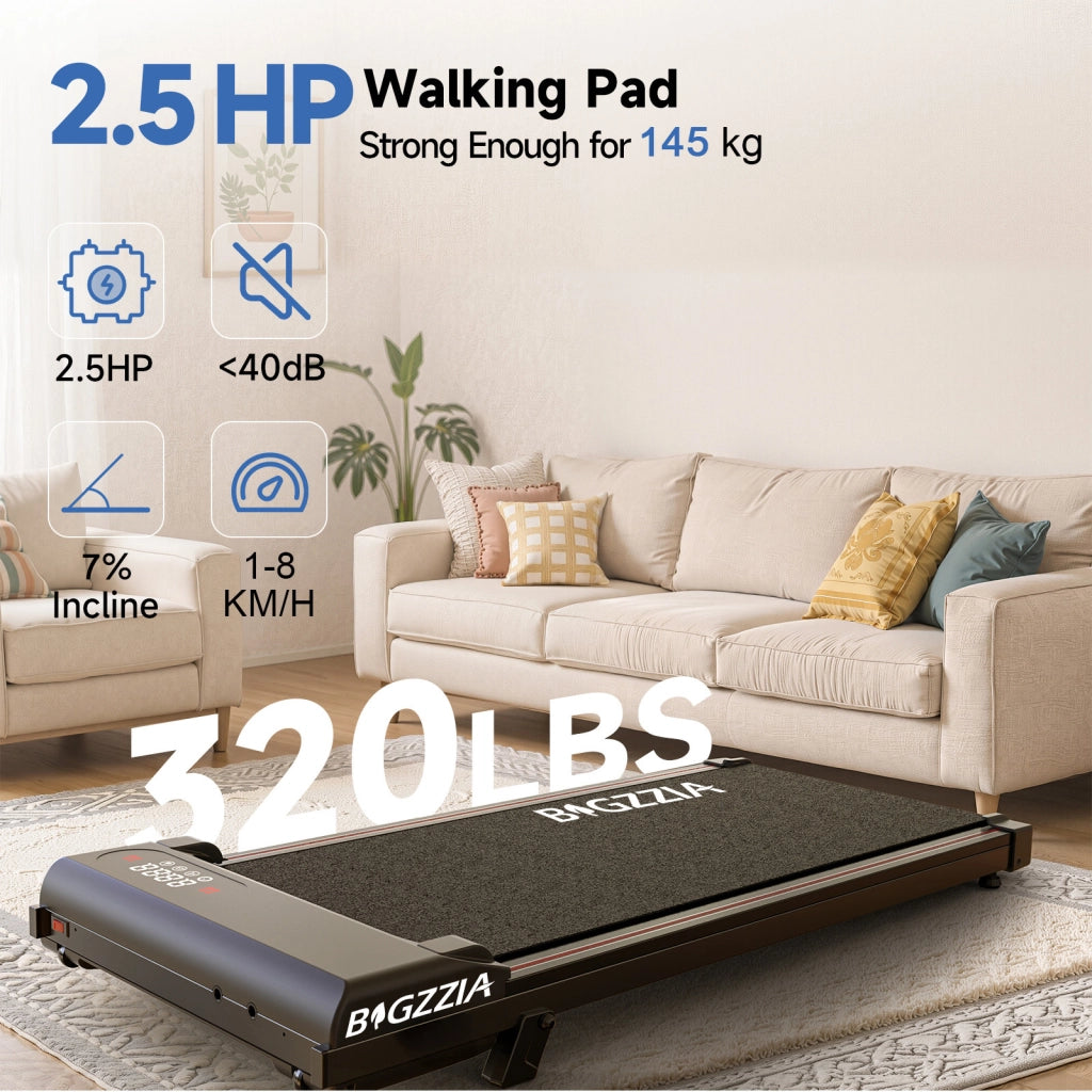 Tapis de Marche con Inclinazione 8%, Tapis Roulant Silenzioso 2,5CV sotto Scrivania 1-8km/h,145kg Portata con Telecomando, Macchina Camminata Compatta