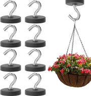 8 pezzi di gru magnetica nera 43 mm forti magneti con ganci - gru magnetica in gomma antiscivente - extra resistente 10 kg - gru magnetica per porte in acciaio - frigoriferi - cucine - armadi - utile e duraturo.